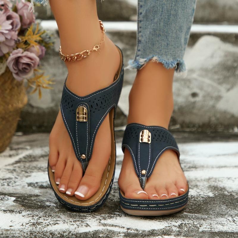 Damen Zehensandalen, Keilabsatz Flip Flops, Outdoor Mode Pantoletten für Frühling Sommer