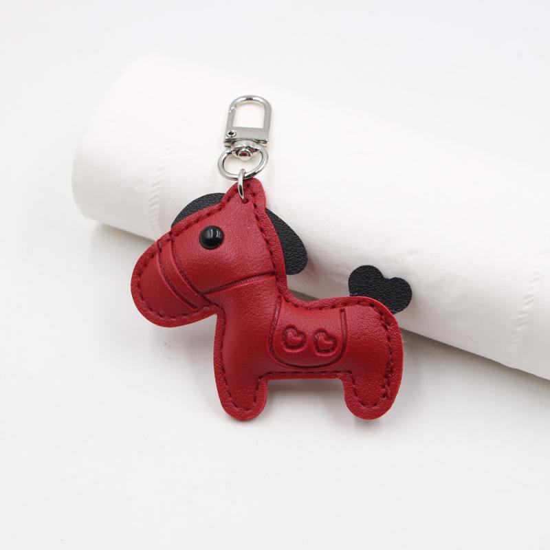 Cute  Women Men'S Cartoon Pu Horse Keychain Car Keyring Bag Pendant Charm Leather Animal Keyfob Sister Bestie Friend Gift