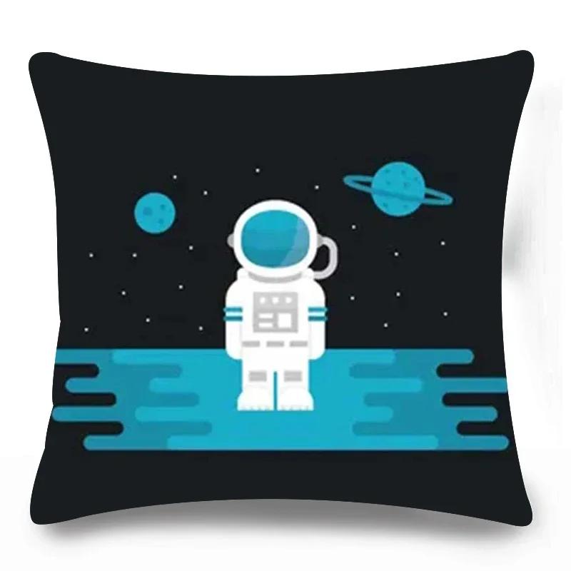 Home Lumbar Sofa Decorative Pillowcase Astronaut  Cosmic Planet Spaceship Cushion Cover