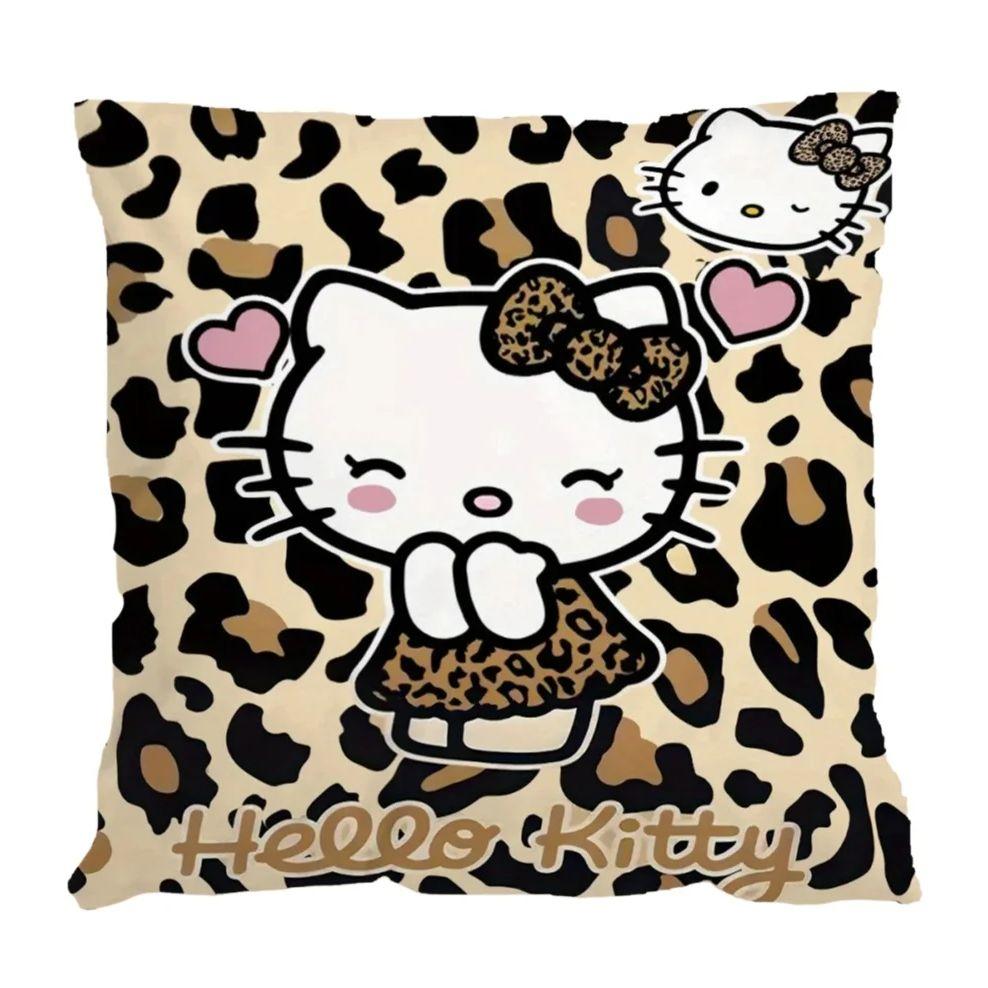 1Pc Leopard Print Hello Kitty Pillow Cover, 2D Double-Sided Polyester Cushion Case, Cute Kawaii Decor Pillowcase, Gift For Hello