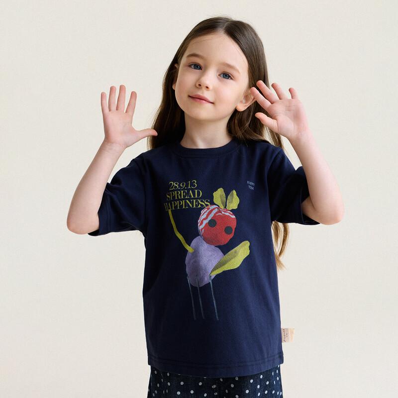 Yun'erma Girls' 2026 New Pure Cotton Printed Short Sleeve T-shirt