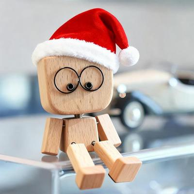 Christmas Wooden Man Figurine Shaking Wooden Man Figure Decoration Desktop Auto Dashboard Funny Sculpture Ornaments Gifts