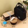 Black Double Layer Wood Grain Bento Box with Soup Cup Thermal Bag and Dipping Dish for Work School Lunch