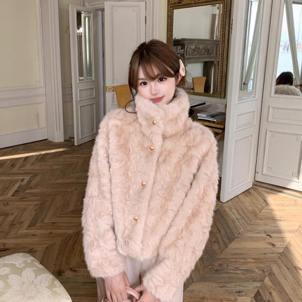 New small lake sheepskin integrated plush coat winter women's flower fox mink environmentally friendly fur thick coat