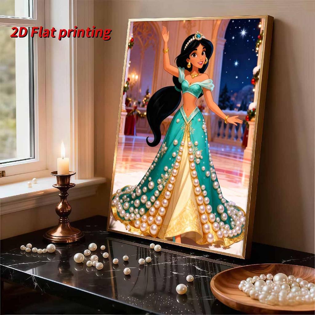 Disney Aladdin Jasmine Princess with Pearl Decorated Set 5D Artificial Pearl Puzzle Embroidered Home Decorative Handmade Gift