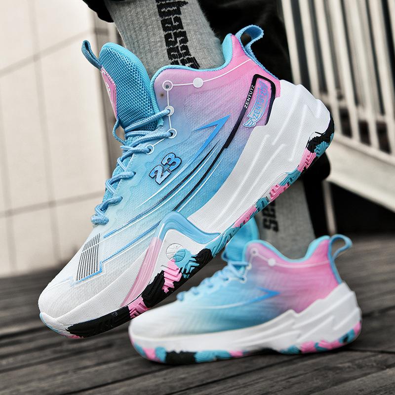 New Trendy Sports Basketball Shoes Mandarin Duck Two-color Combat Boots Student Sports Shoes Youth Actual Combat Basketball Running Shoes