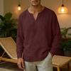 Men's Linen V-Neck T-Shirt Loose Fit Casual Summer Top