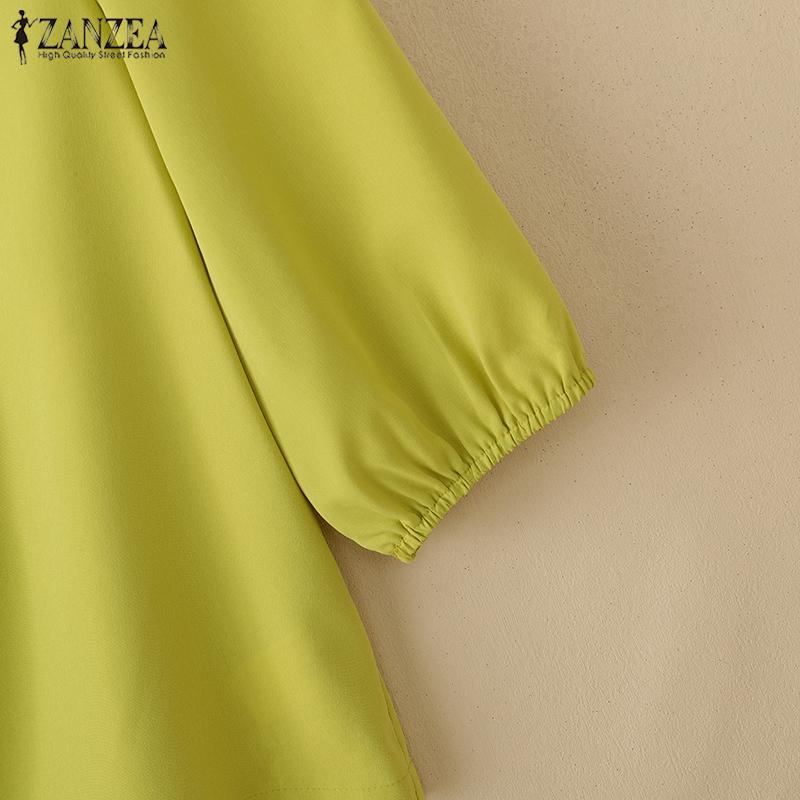ZANZEA Women Casual Round Neck Loose 3/4 Sleeve Solid Blouse