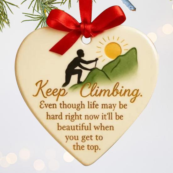 Keep Climbing Heart Ornament Inspirational Heart-Shaped Rock Climb Hanging Ornament for Xmas Tree Keepsake
