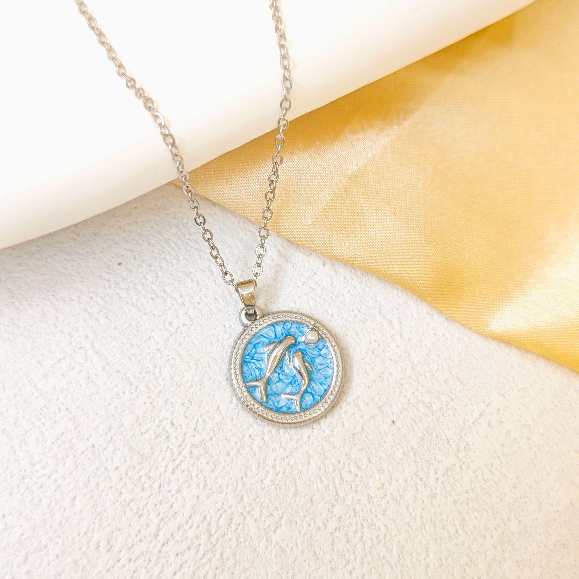 

Ожерелье-подвеска «Океаническая серия» с градиентом - Высококачественная цепочка на ключицу из нержавеющей стали с роскошным дизайном масляной живописи.