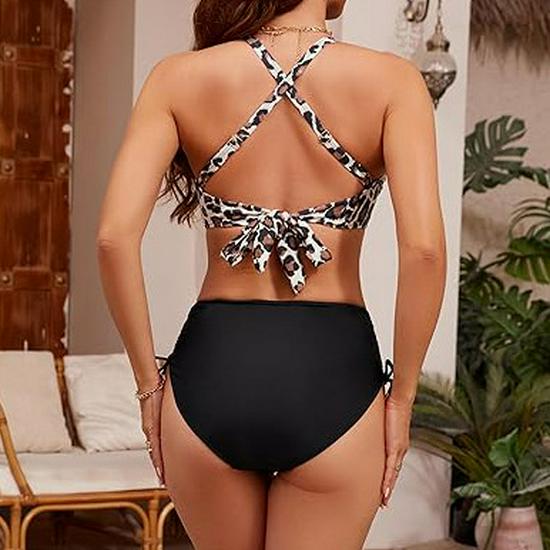 European American High-Waisted Two-Piece Bikini Set: Women's Sexy Drawstring Swimwear