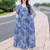 Elegantes Sommerkleid für Damen, Vintage-Kleidung, Übergröße, lässig, kurzärmelig, lange Kleider
