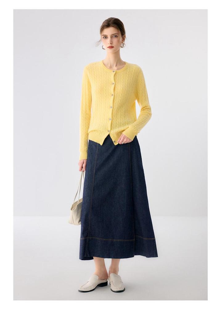 Lekasha Cashmere 12-Gauge Cable Knit Round Neck Cardigan Sweater Coat