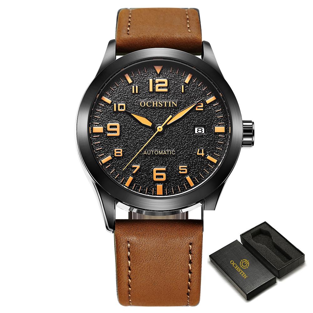 New Man Mechanical Pilot Wrist Watches Luxury Self Wind Leather Mechanic Male Clock Auto Date Relogio Masculino Gift for Men