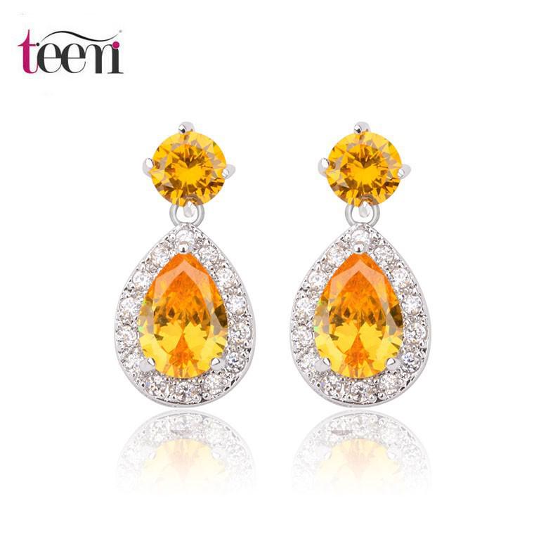 

Jinse Zircon-Inlaid Water Drop Earrings: High-End Bridal and Banquet Ear Jewelry in Japanese and Korean Style. жёлтый
