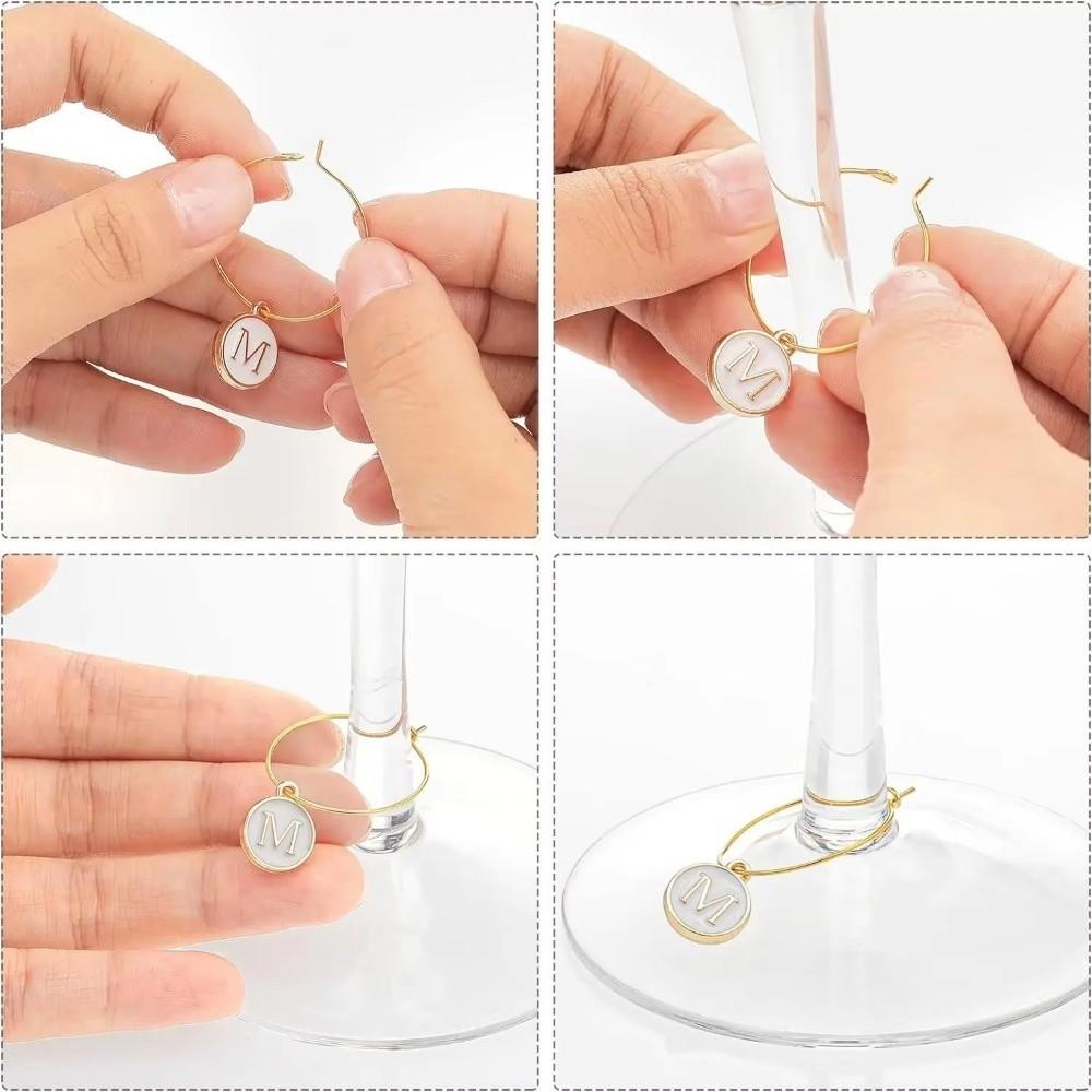 26Pcs DIY Wine Glass Markers Metal Wine Labeling Wine Glass Charm Rings Letters Pendant Wine Glass Hoops Jewelry Accessories