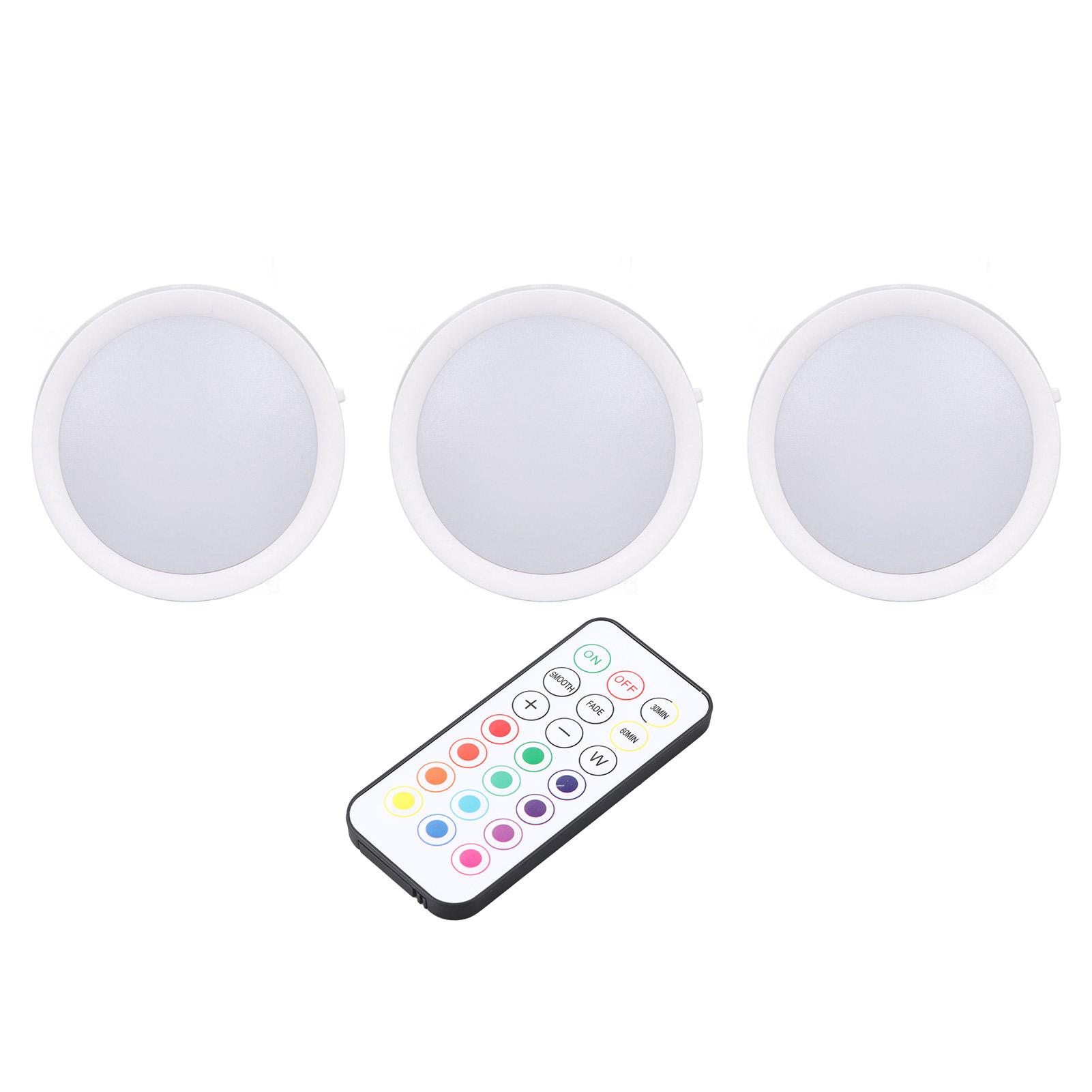 

3 шт. светодиодных светильников-шайб 4 цветов с регулировкой яркости, таймером, перезаряжаемые, работающие от батареек, светодиодные нажимные лампы с E26