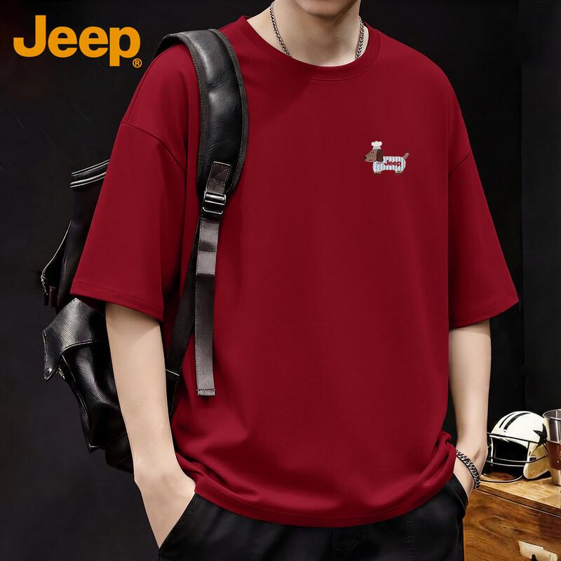 

Мужская хлопковая футболка с коротким рукавом JEEP повышенной плотности с логотипом Собака-повар L