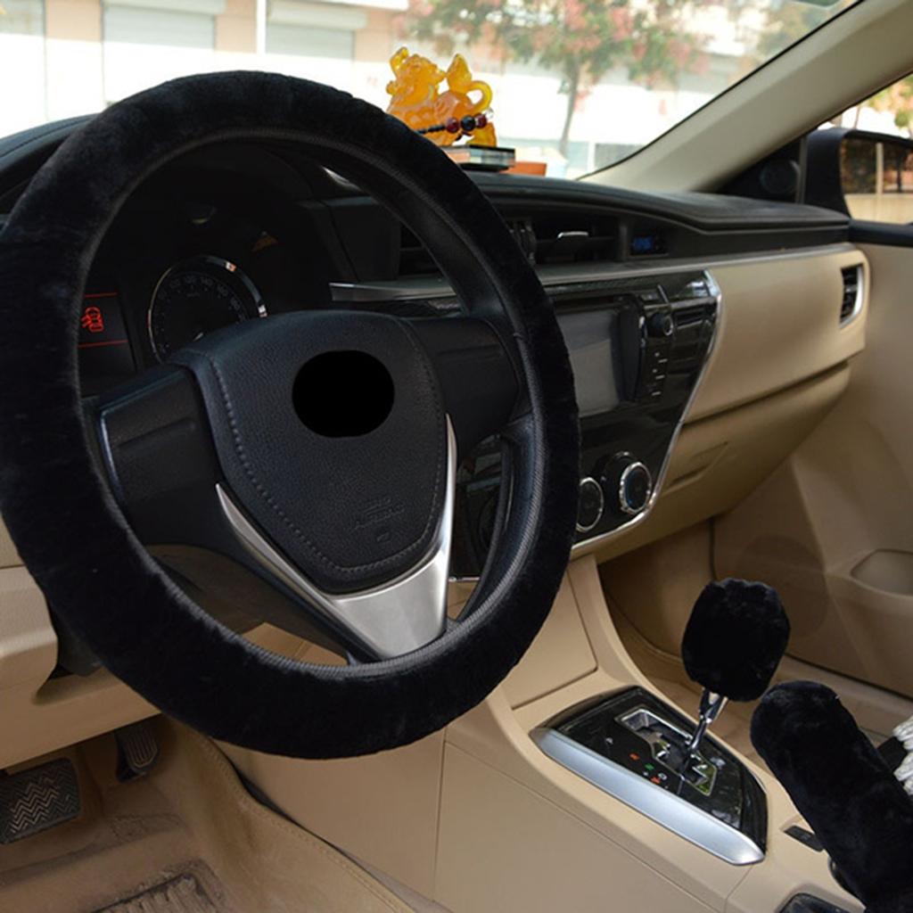 3 peças super grossa pelúcia carro fofo volante capa de câmbio capa de freio de mão protetor gola quente pele de carneiro macia inverno