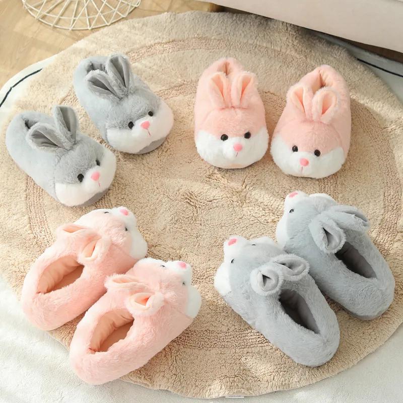 Fashion Cute Rabbit Shoes Women Winter Slippers Warm Plush Soft Sole Girls Indoor Home Floor Slipper Pink Color Ladies Cartoon Footwear
