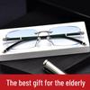 Óculos de Leitura Fashion Sem Aro Ultraleves Anti-Luz Azul para Homens - Corte Diamante, High-End, Ideais para Meia-Idade e Idosos.
