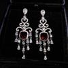 Luxury Bohemian Full Diamond Earrings Vintage Fringe Ruby Drop Earrings for Wedding Party Evening