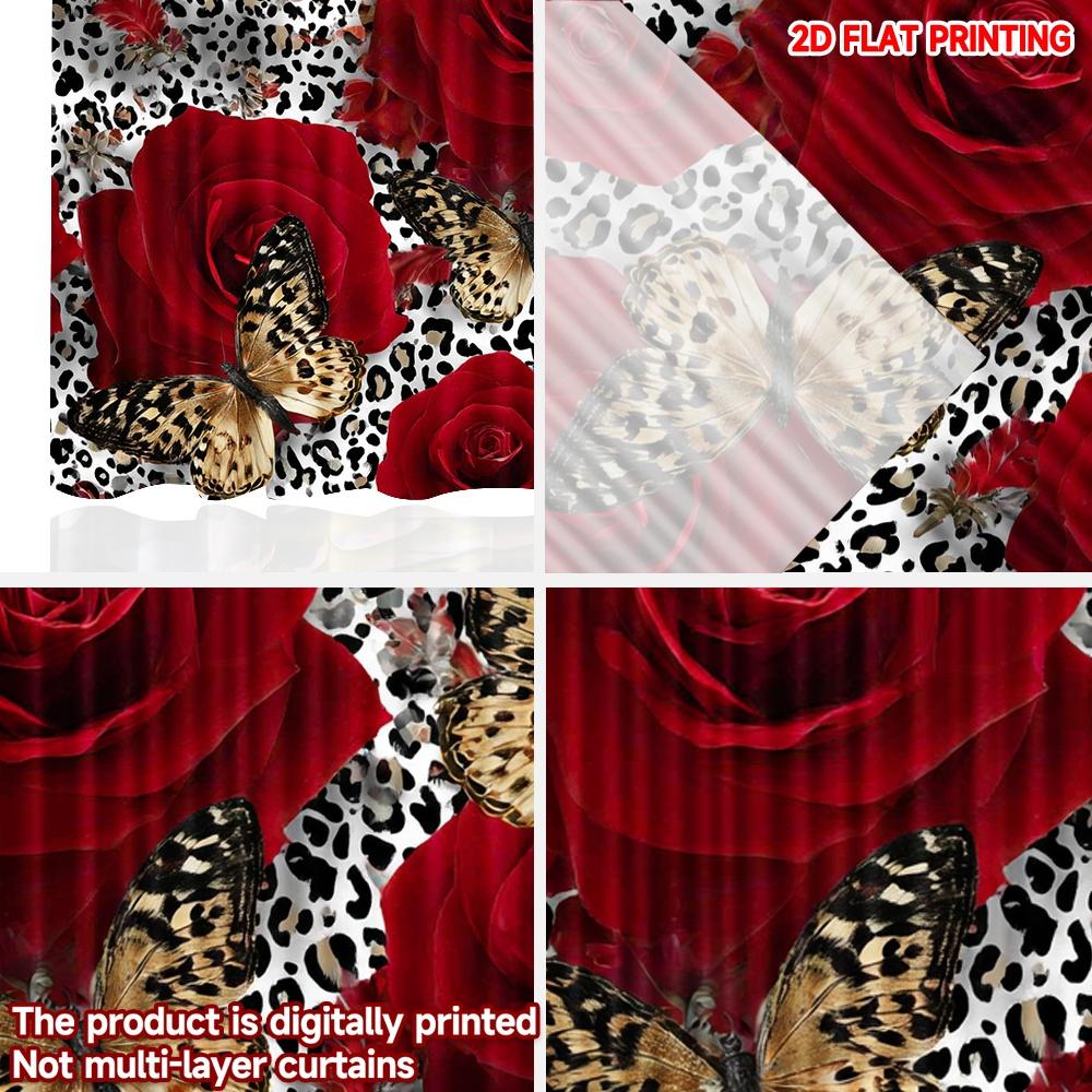 Set Of 2 Flat Printing Happy Valentine Day Curtain Romantic Red Roses Digital Printed Polyester Drapes Birthday Party