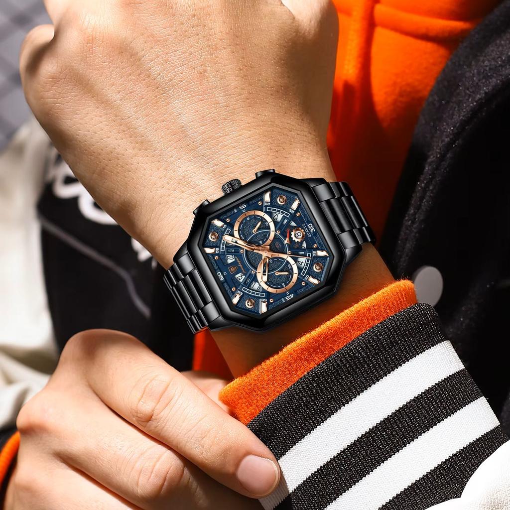 POEDAGAR Luxury Original Men Clock Waterproof Luminous Chronograph Date Man Watch Stainless Steel Quartz Men's Watches