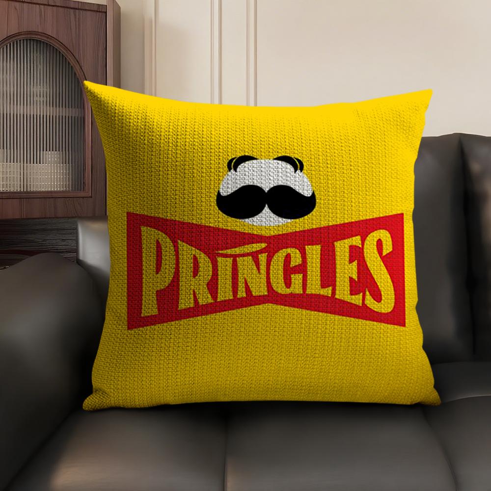 Classic P-Pringles Cushion Cover Summer Breathable Linen Organic Fabric Double-Sided Printing Sofa Pillow Case Home Decor