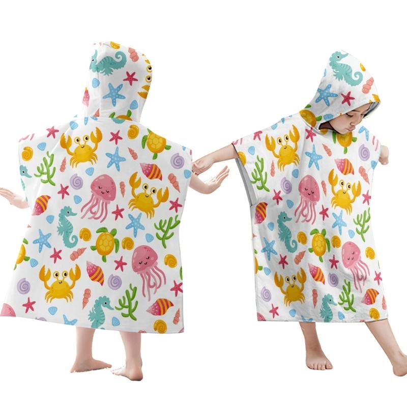 Foldable Children Beach Towel Hooded Wrap Cloth Comfortable Kids Cape Beach Bath Robe Comfortable Cloak Bath Towel