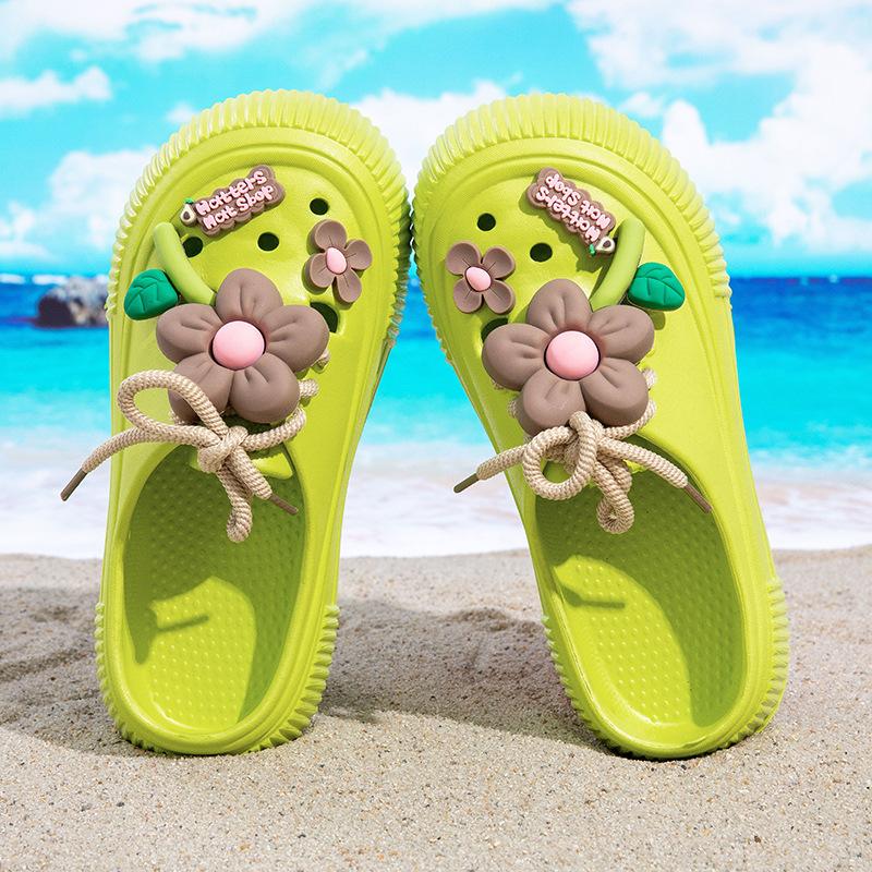

Мода 2025 Лето Женские тапочки Милые DIY Цветок Платформа Сандалии Повседневные Домашние Уличные Сабо Пляжные Шлепанцы Женские Домашние Садовые Туфли 35-36 зелёный