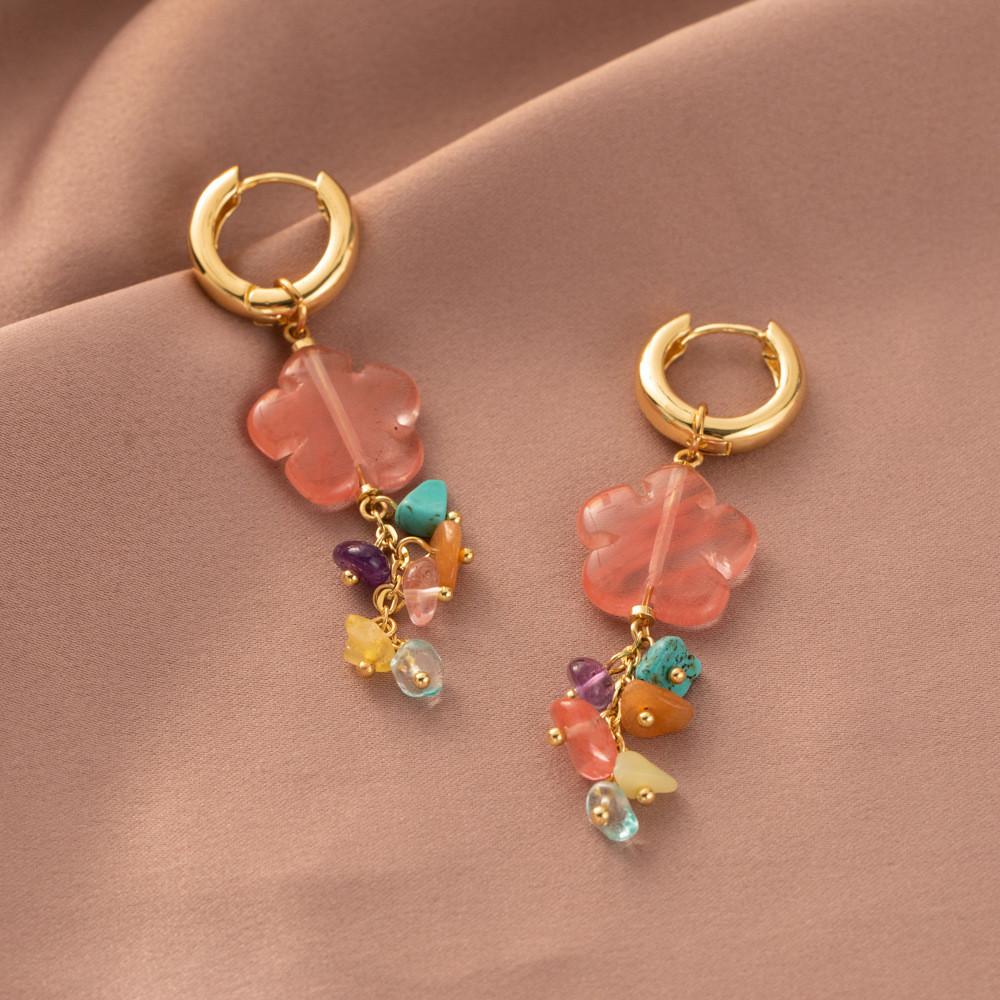 Trendy Irregular Natural Stone Flower Tassel Earrings Fashion Womens