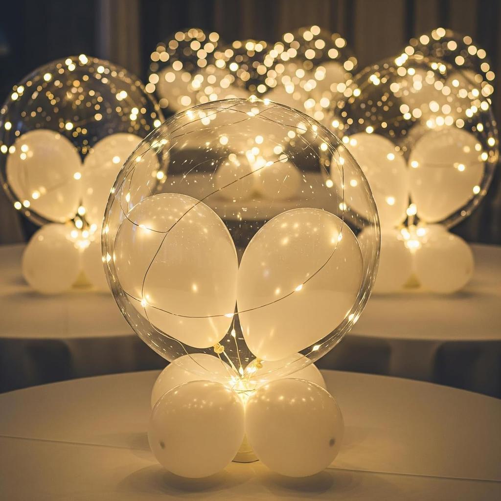 Bobo Balloons with LED Lights Transparent Glowing Bubble Balls for Wedding Birthday Decorations, Party Supplies