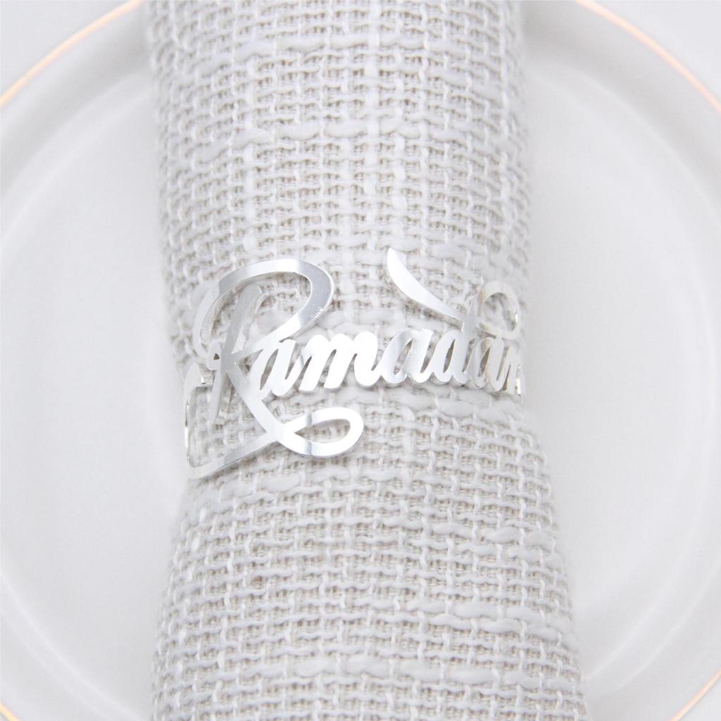 6Pcs New Ramadan Napkin Rings Metal Gold Bismillah Eid Mubarak Table Napkin Holders Ramadan Decoration Eid Party Supplies