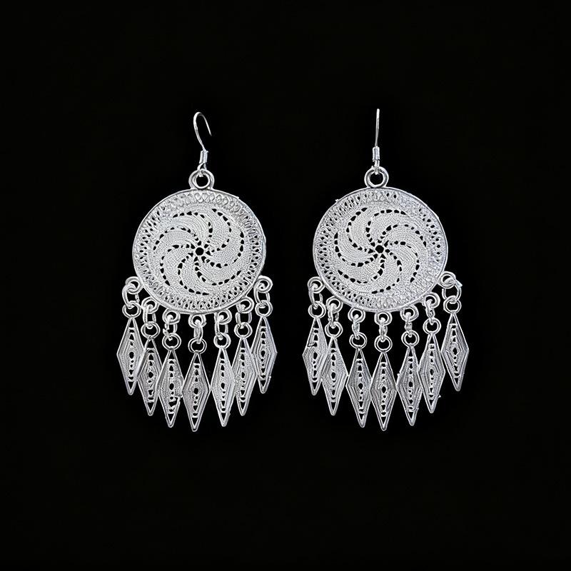 Ethnic style earrings Alloy silver-plated Miao ethnic minority Dong Yi earrings Earrings