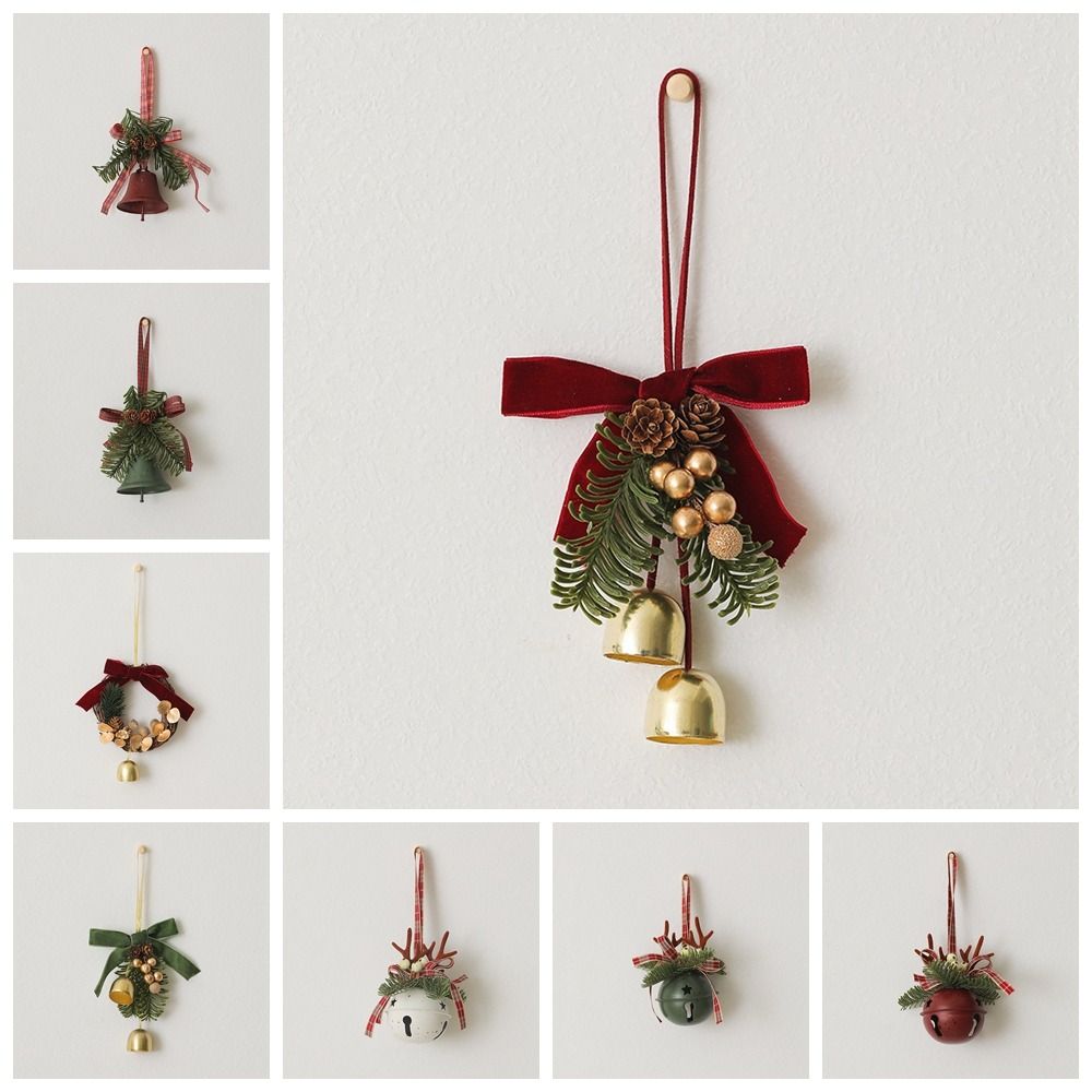 Green Christmas Chime Bell Red Pine Cone Bell Pendant  Home Door Decorations