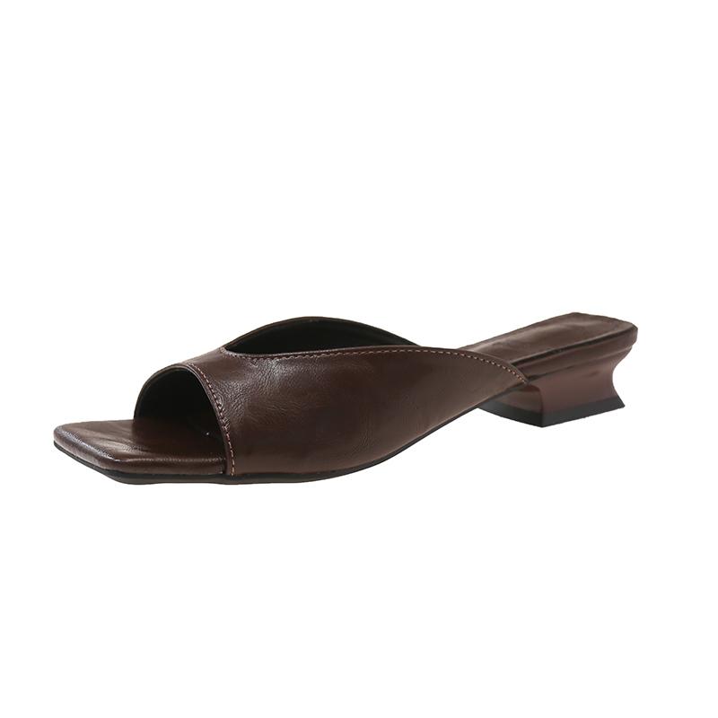 Summer Women High Heels Slippers Square Toe Elegant Sandals 2026 Trend Slippers Open Toe Chunky Dress Shoes Woman Slides Women