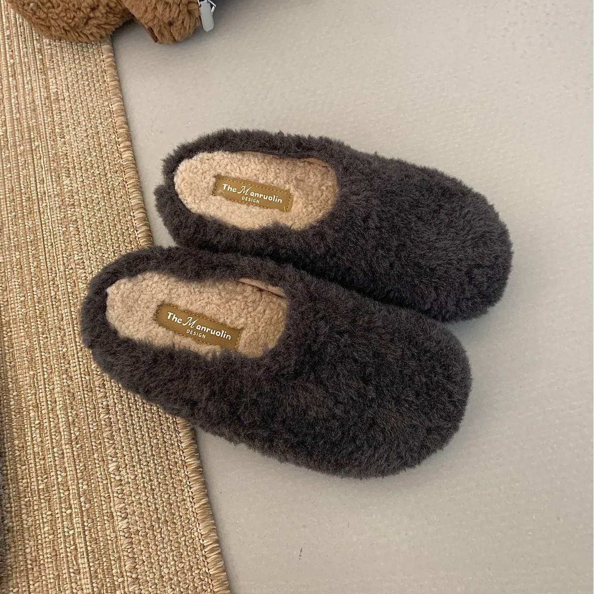 

2025 новые плюшевые туфли с круглым носком на толстой подошве, с сумкой на голове, для ленивой носки, женские туфли Boken 39 кофейный