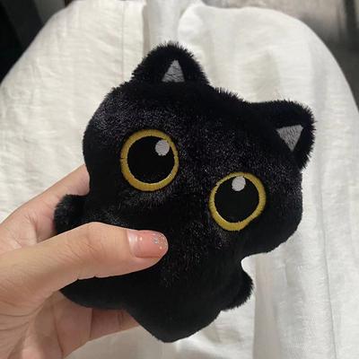 Chaveiro de pelúcia de gato preto fofo, gatinho de desenho animado, boneco de pelúcia macio, pingente, chaveiro de carro, mochila, bolsa, decoração, presente para criança