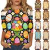 Ladies' Easter Cartoon Print Round Neck Seven Quarter Sleeve Top