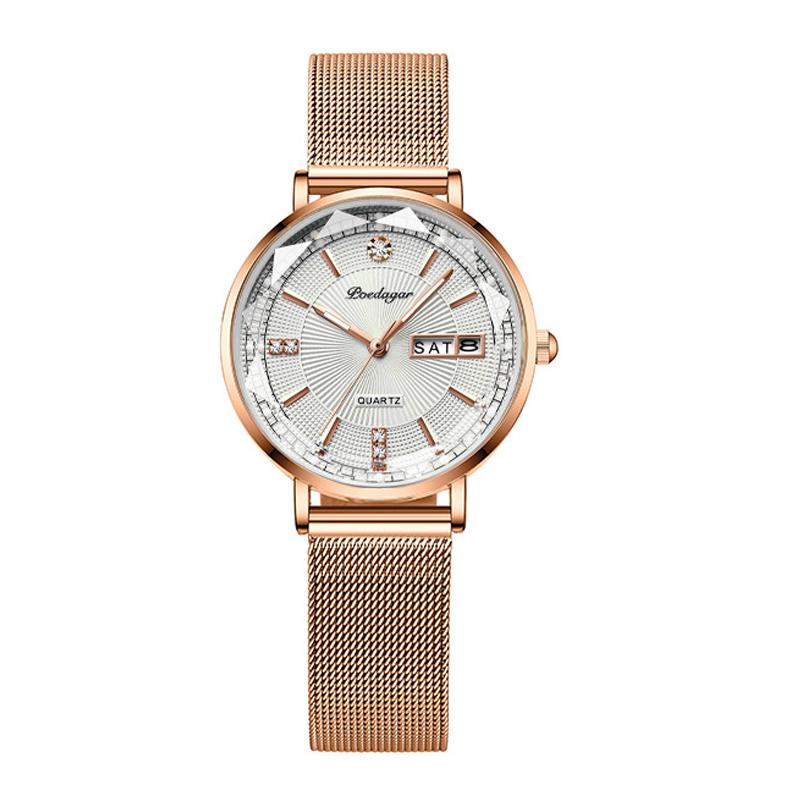 

Женские кварцевые часы Водонепроницаемые женские наручные часы из нержавеющей стали со светящейся сеткой