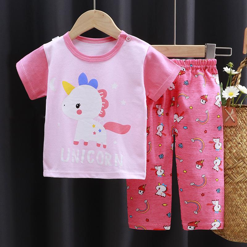 Kids' Summer Cotton Lounge Set - Short Sleeve T-shirt & Long Pants for Boys & Girls