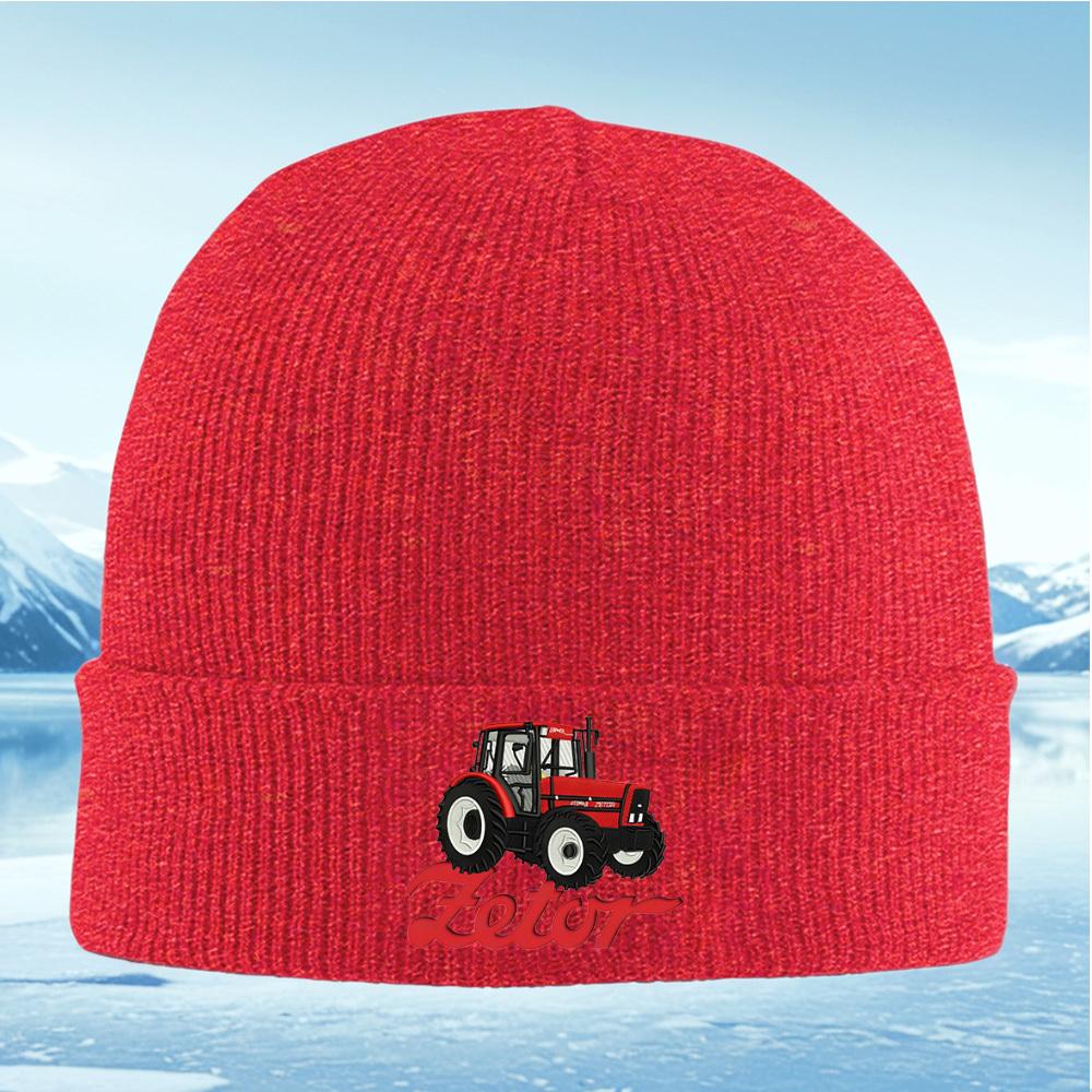 Red tractor black tires white wheels Men Women Unisex Knitted Hat Beanie Pullover Cap Winter Thermal Warm Christmas Outdoor Cycl