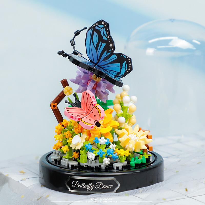 Non-Toxic Micro Building Block Flower With Dust Cover Mini Eternal Life Bouquet Assembling Toys For Kid Brick Ornament Decor Romantic Gift