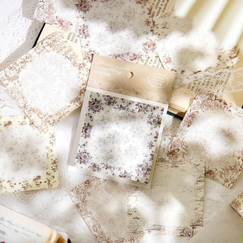 1pack/50Pcs European Floral Square Paper Vintage Art Style DIY Handmade Album Scrapbooking Decorative Paper Supplies
