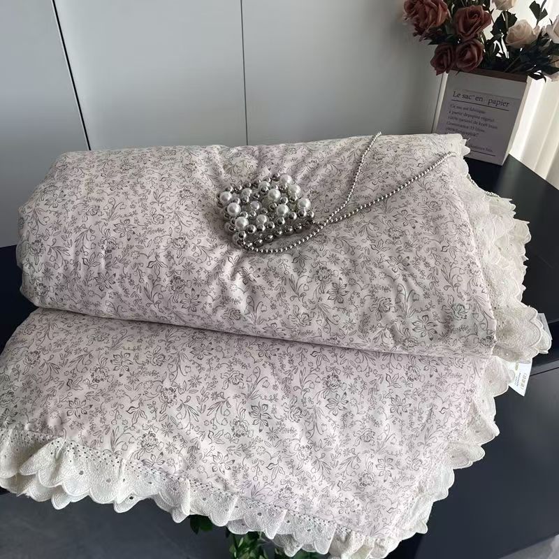 

Кружевное хлопковое покрывало 200x230см Одеяло Тонкое Летнее С цветочным принтом Двухслойная марля Стеганое одеяло размера Queen Постельное белье 200x230cm&About1.5kg
