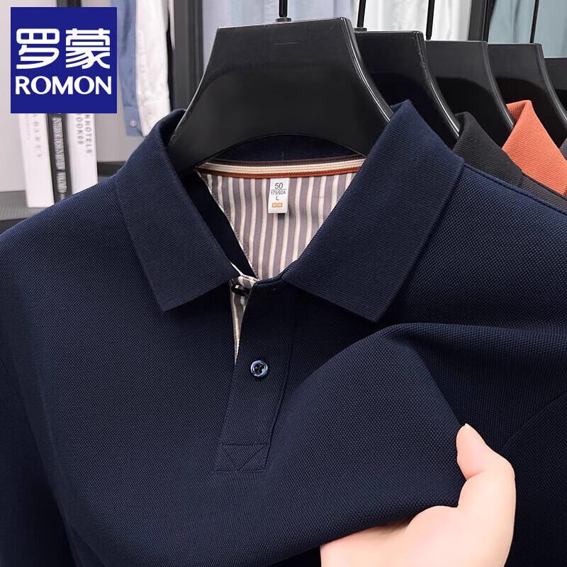 ROMON Men's 100% Cotton Long-Sleeve Polo Shirt