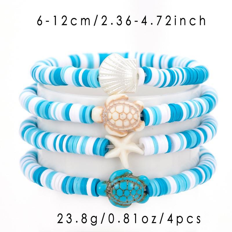 Летние каникулы морская тематика многослойный браслет из бусин сине-белая цветовая гамма морская тематика раковина морской черепахи морская звезда ювелирные изделия Standard