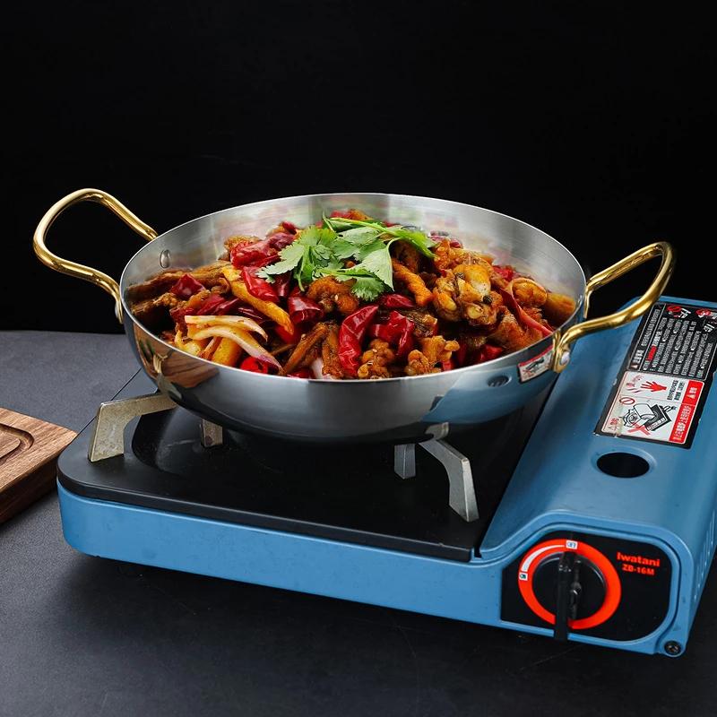 Španělský rýžový hrnec s mořskými plody Dvojuší zlatá pánev Miska na těstoviny Kulatý talíř na steaky panelas olla Nádobí na suché hrnce z nerezové oceli