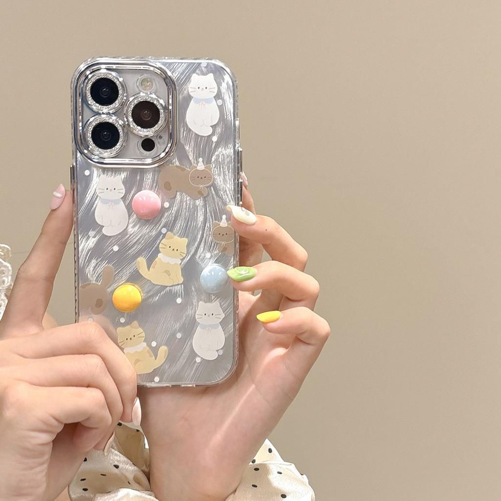 Cartoon Polka Dot Cute Cat Phone Case for Girls Cute Phone Accessories for iPhone 16 15 14 13 12 11 Pro Max